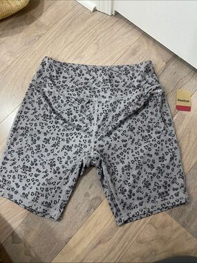 Reebok Gray Floral Print High-Waist Bike Shorts